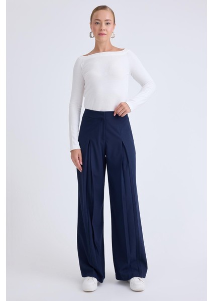 Pileli Geniş Paça Pantolon