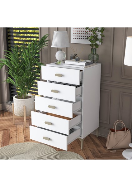 BE106 Şifonyer 5 Çekmeceli Yatak Odası Bebek Odası Beyaz fırsatları