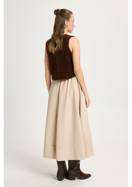 Taş Beli Lastikli Uzun Deri Etek 30024 indirimleri