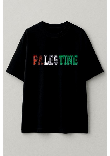 Free Palastine (Özgür Filistin) Tişörtü,siyah Renk Baskılı Tişört