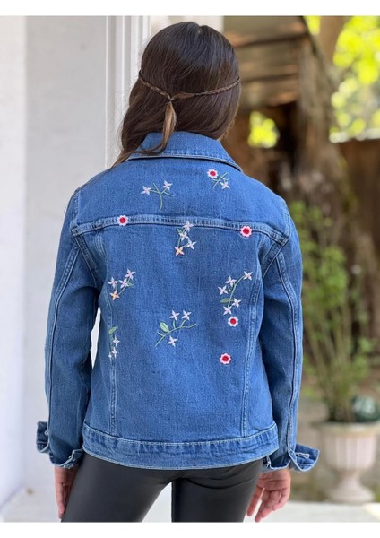 Kız Çocuk Çiçek Nakışlı Kot Ceket-Jeans Ceket/kot Mont-Jeans Mont fiyatları