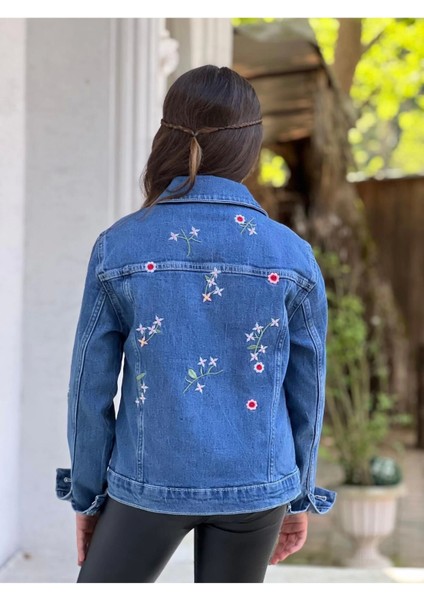 Kız Çocuk Çiçek Nakışlı Kot Ceket-Jeans Ceket/kot Mont-Jeans Mont fırsatları