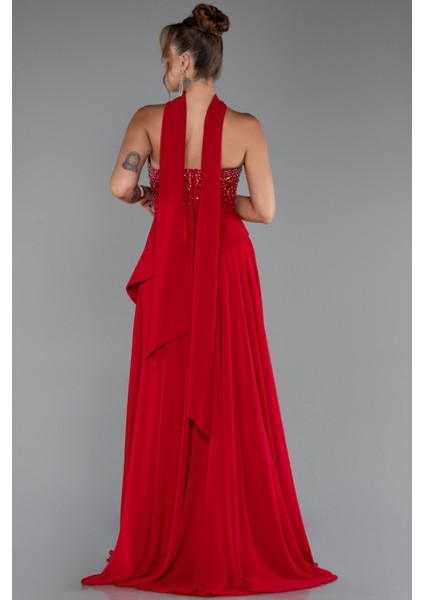 Taşlı Straplez Yırtmaçlı Şallı Uzun Şifon Abiye ABU5280 fiyatları