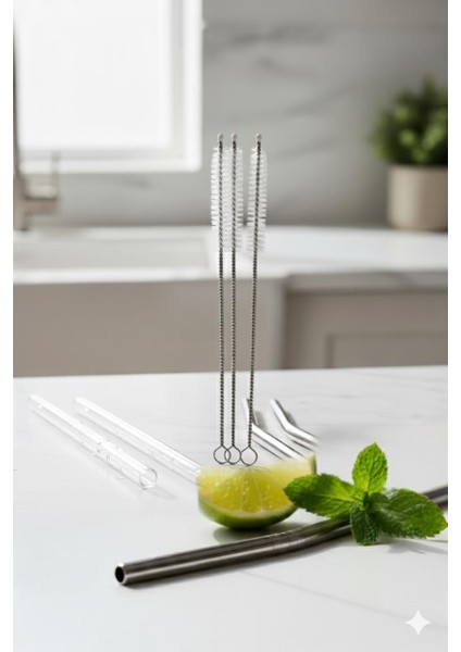 3’lü Paslanmaz Çelik Pipet Temizleme Fırçası Seti