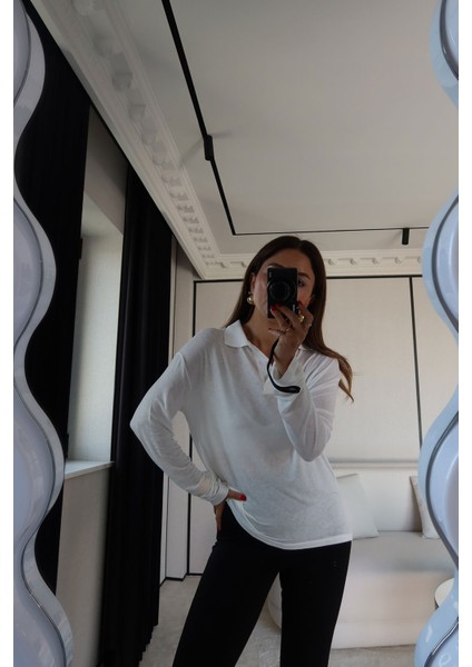 Polo Yaka Uzun Kollu Basic Bluz