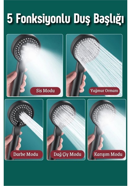 Yüksek Basınçlı 5 Fonksiyonlu Duş Başlığı Beyaz, Rahat ve Konforlu Duş Deneyimi indirimleri
