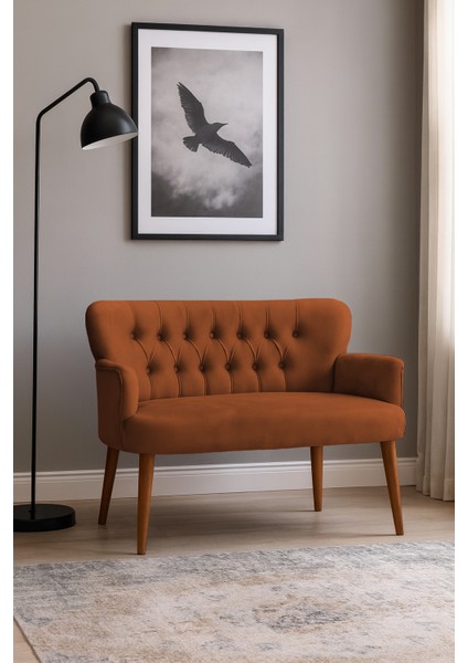 - Roma Modern Ikili Koltuk Kanepe - Babyface Kumaş - Ahşap Ayak - Bakır