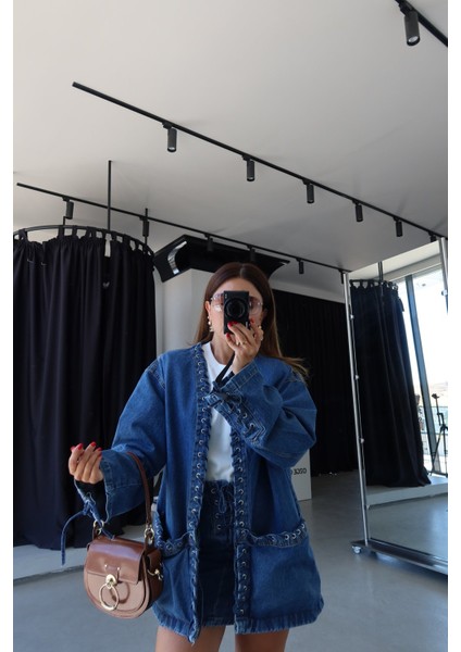 Kuş Gözlü Denim Ceket Etek Takım fiyatları