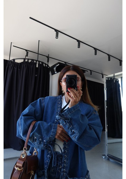 Kuş Gözlü Denim Ceket Etek Takım modelleri