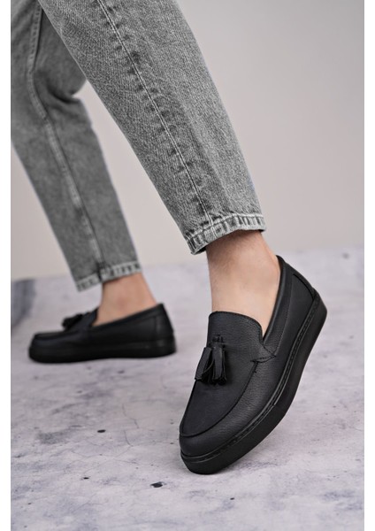 ET153 Bloom Bağcıksız Püsküllü Cilt Erkek Günlük Spor Klasik Ayakkabı St - Siyah