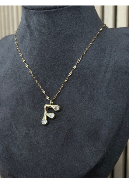 F Harfli Çelik Kolye