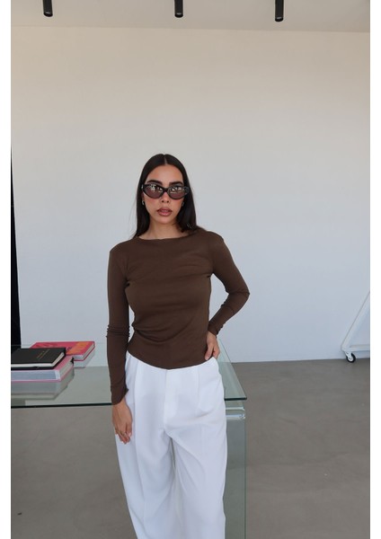 Naturel Yaka Ince Basic Bluz