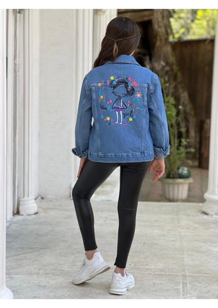 Kız Çocuk Çiçek Nakışlı Kot Ceket-Jeans Ceket/kot Mont-Jeans Mont modelleri