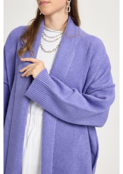 Pis Dikişlı Uzun Triko Hırka Lila modelleri