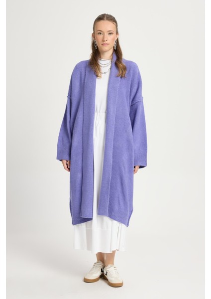 Pis Dikişlı Uzun Triko Hırka Lila indirimleri