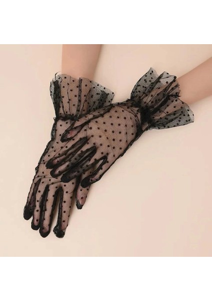 Kısa Boy Güpürlü Siyah Puantiyeli Tül Eldiven Siyah Renk fırsatları