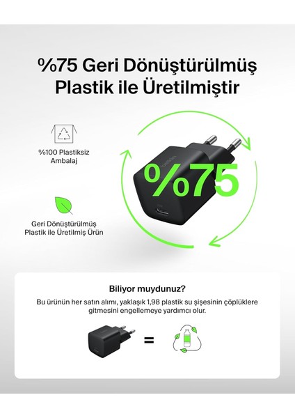 Usb-C 25 W Pd 3.0 Pps Hızlı Şarj Cihazı, Siyah fiyatları