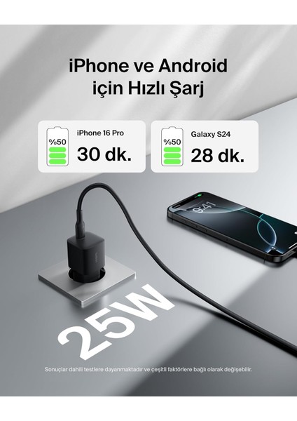 Usb-C 25 W Pd 3.0 Pps Hızlı Şarj Cihazı, Siyah fırsatları