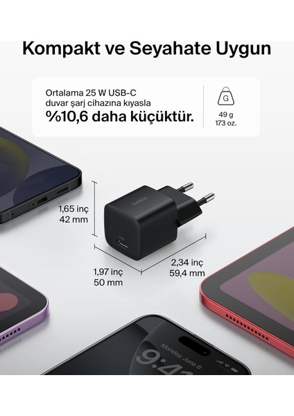 Usb-C 25 W Pd 3.0 Pps Hızlı Şarj Cihazı, Siyah