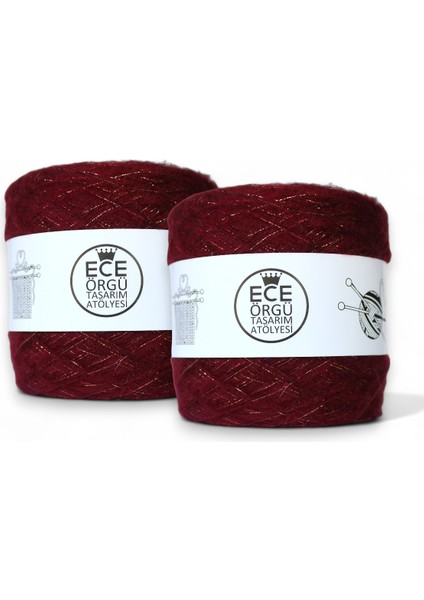 Çift Kat Bordo Angora Arasına Bakır Sim Karışımı Örgü Ipi (200 Gr.)