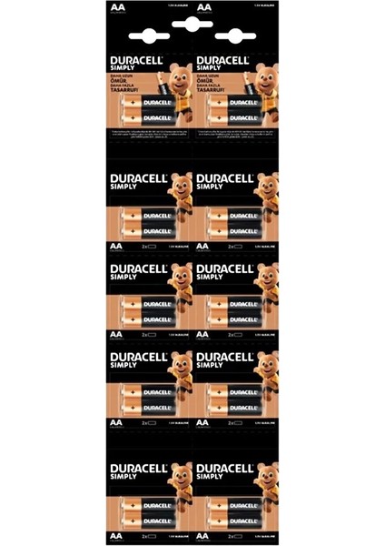 Duracell 20'li Kartela 1.5 V Alkalin Aa Kalem Pil