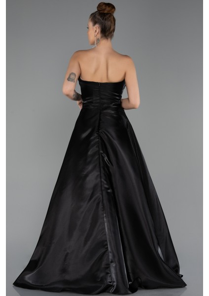 Taşlı Straplez Yaka Yırtmaçlı Uzun Saten Abiye ABU5264 fiyatları