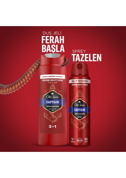 Gentleman hediye Seti: Captain Deodorant Sprey 150 ml + duşjeli 250 Ml​ modelleri
