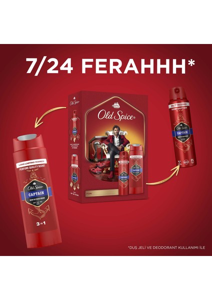 Gentleman hediye Seti: Captain Deodorant Sprey 150 ml + duşjeli 250 Ml​ fırsatları