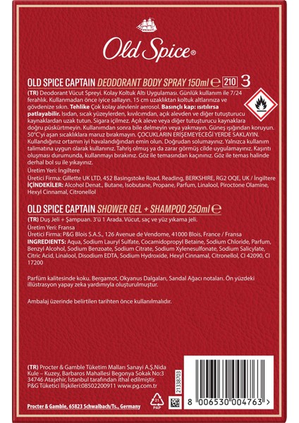 Gentleman hediye Seti: Captain Deodorant Sprey 150 ml + duşjeli 250 Ml​