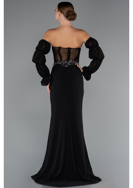 Taşlı Straplez Yırtmaçlı Uzun Şifon Abiye ABU5241 modelleri