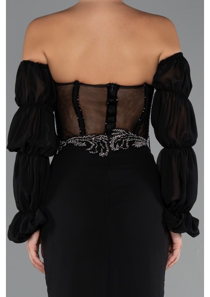 Taşlı Straplez Yırtmaçlı Uzun Şifon Abiye ABU5241 indirimleri