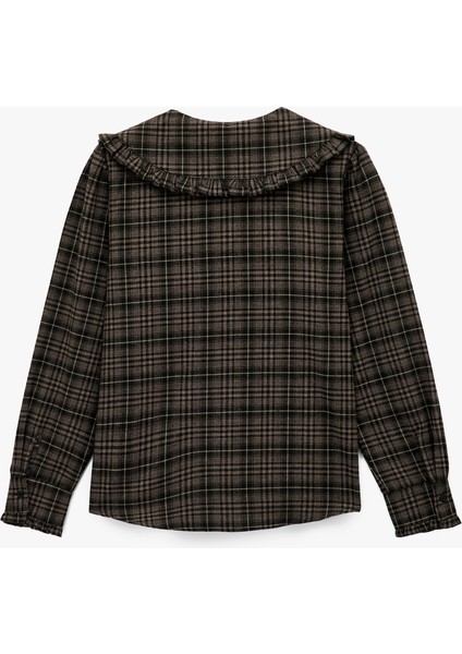 Viskon Karışımlı Fırfırlı Bebe Yaka Uzun Kollu Düğmeli Ekoseli Gömlek fiyatları