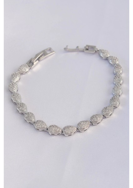 Bfs Vip Seri Pirinç Zirkon Taşlı Gümüş Renk Damla Model Bileklik