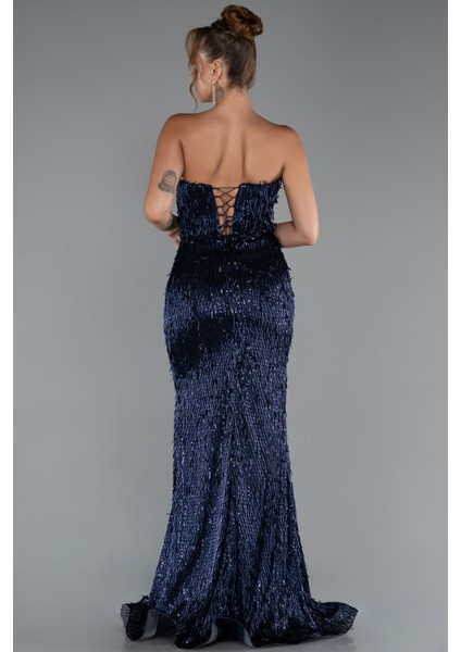 Straplez Bacak Dekolteli Boncuklu Uzun Abiye ABU5292 fiyatları