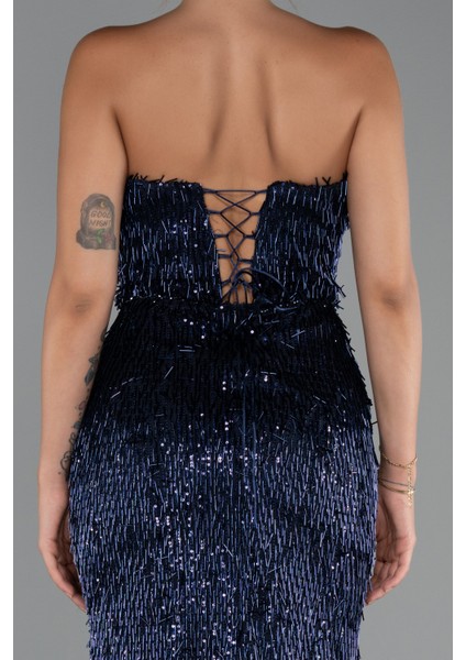 Straplez Bacak Dekolteli Boncuklu Uzun Abiye ABU5292 fırsatları