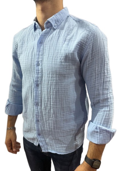 Erkek Keten Gömlek Mavi fiyatları