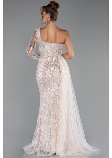 Tek Kol Taşlı Uzun Büyük Beden Özel Tasarım Abiye ABU5273 fiyatları