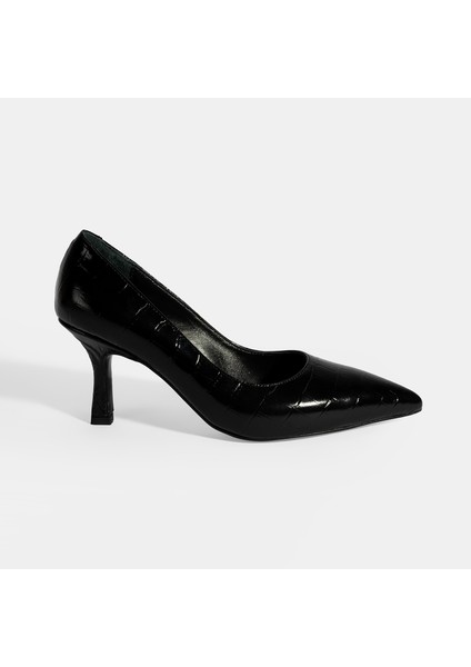 Kadın Siyah Kroko Baskılı Deri Stiletto fiyatları