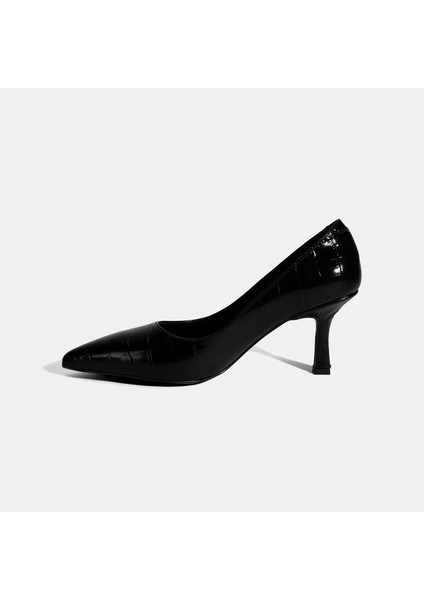 Kadın Siyah Kroko Baskılı Deri Stiletto modelleri