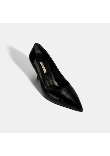 Kadın Siyah Kroko Baskılı Deri Stiletto indirimleri