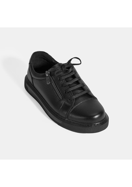 Kadın Siyah Bağcıklı Fermuar Detaylı Deri Günlük Ayakkabı indirimleri