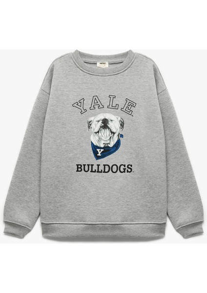 Lisanslı Uzun Kollu Bisiklet Yaka Baskılı Şardonlu Sweatshirt