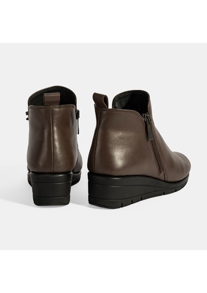Kadın Kahve Desacomfort Çift Fermuarlı Deri Bot