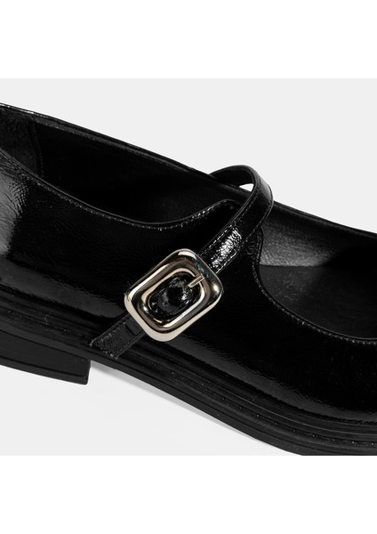 Kadın Siyah Ayarlanabilir Metal Tokalı Mary Jane Ayakkabı