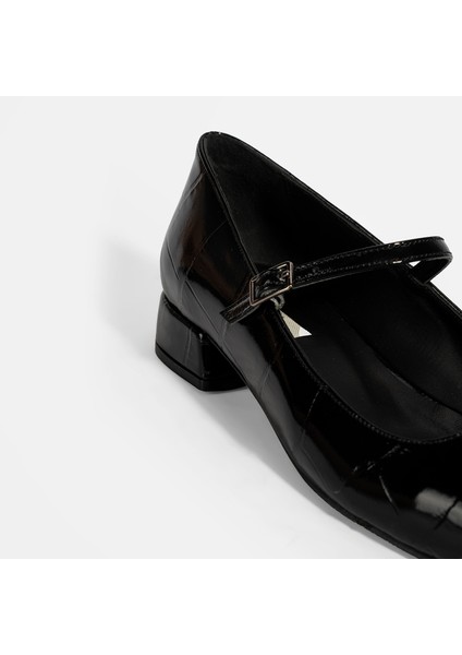 Kadın Siyah Kroko Baskılı Mary Jane Günlük Ayakkabı