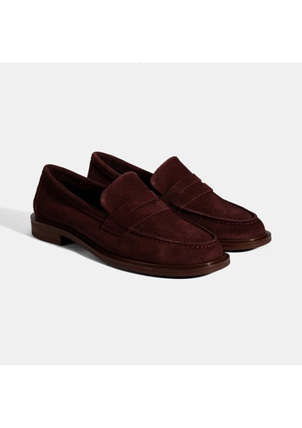 Kadın Bordo Süet Loafer