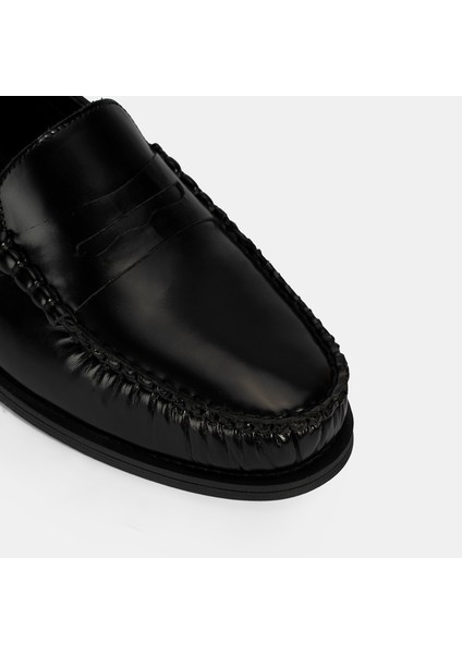 Kadın Siyah Klasik Deri Loafer