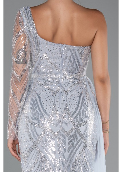 Tek Kol Taşlı Uzun Büyük Beden Özel Tasarım Abiye ABU5273 fırsatları