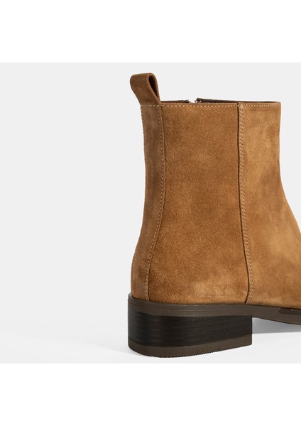 Kadın Taba Fermuarlı Süet Deri Bot