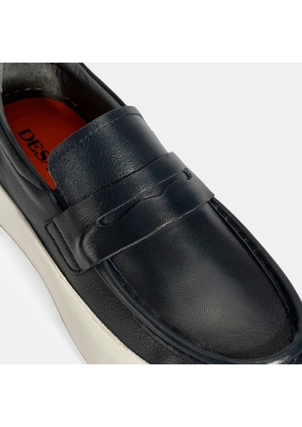 Erkek Lacivert Deri Loafer